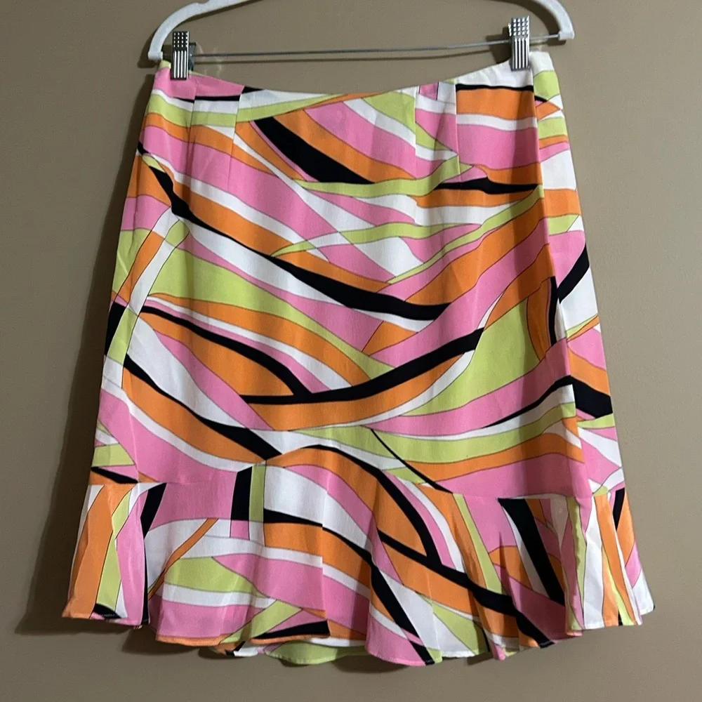 Talbots Vibrant Pink White Green Black Pop Art Abstract Silk Mini Skirt - Picture 1 of 4